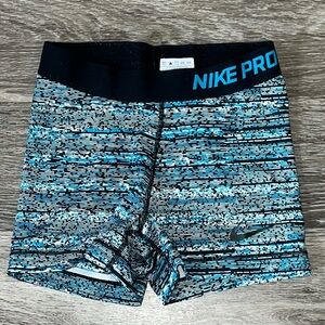 Nike Pro Blue and Black Patterned Shorts Woman’s Small